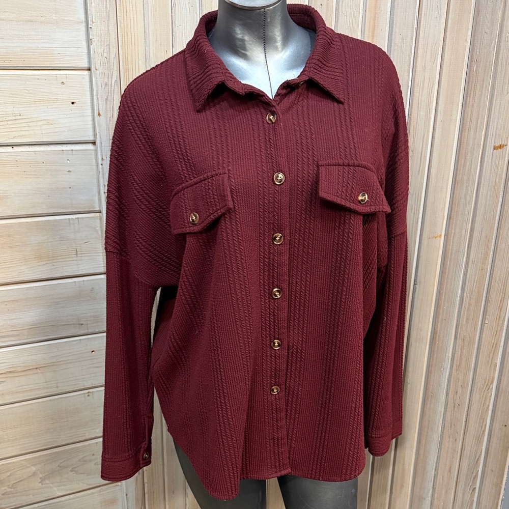 Women's Burgundy Button Down Shirt